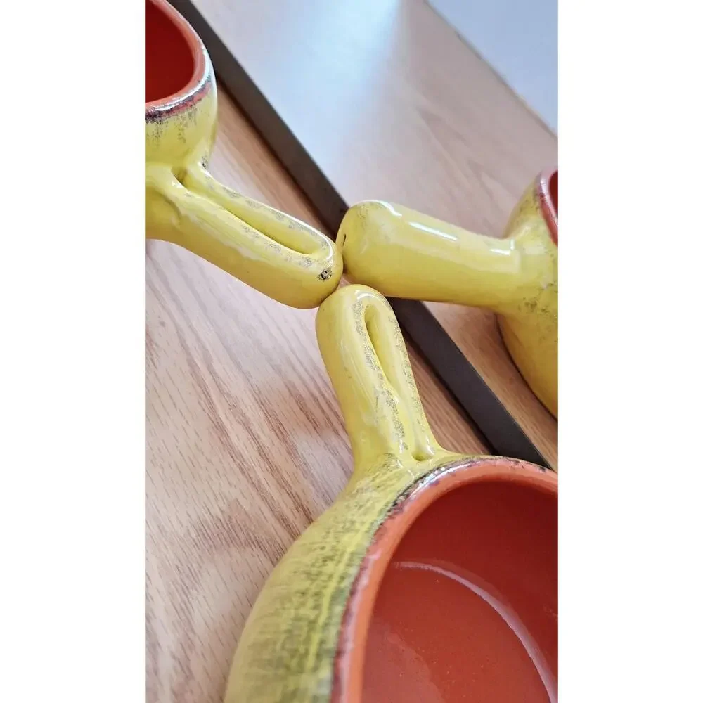 De Silva VTG Yellow Glazed Terracotta Handled Bowls - Made in Italy - 3 Set